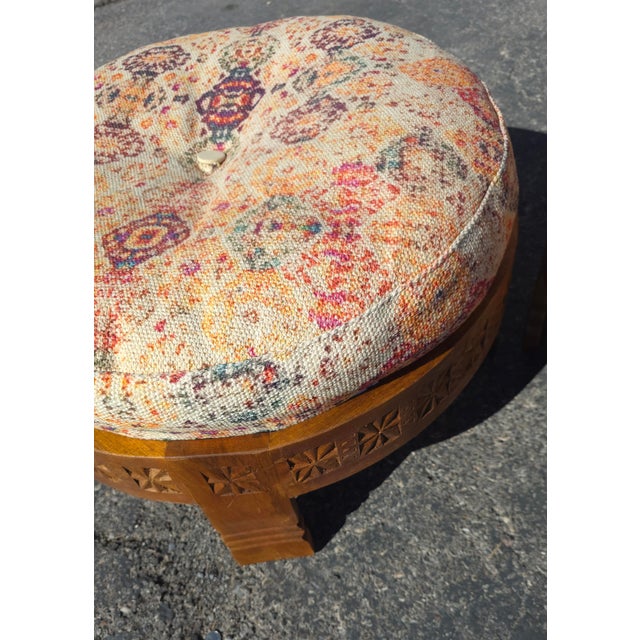 1990s Pair of Boho Moroccan Style Floor Ottomans For Sale - Image 4 of 5