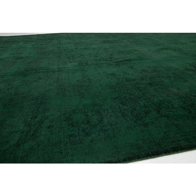 Green 1940s Overdyed Persian Green Wool Rug With Medallion Floral Design For Sale - Image 8 of 11