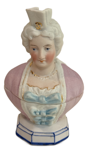 Antique 19th-Century European Hand-Painted Porcelain Lady Bust Figural Trinket Box