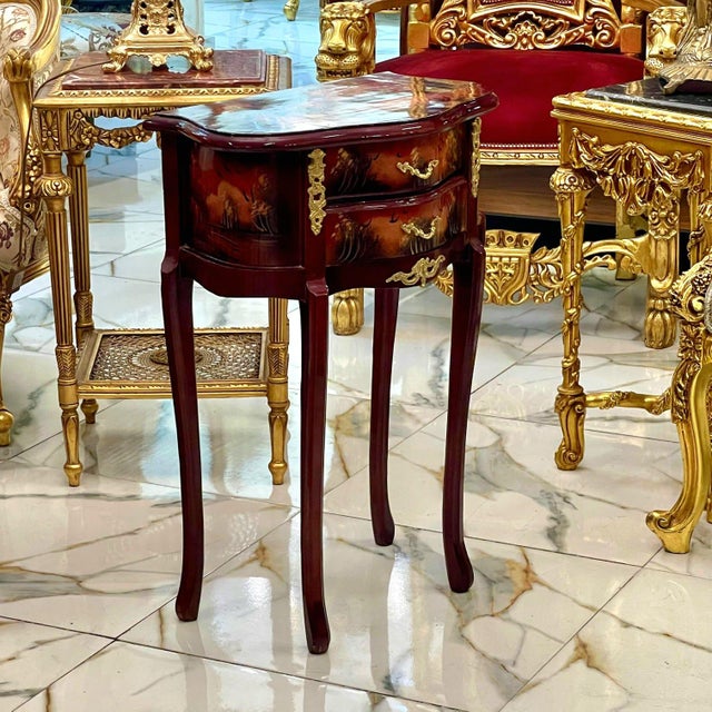 French Style Hand-Painted Accent Table With 2 Drawers & Gilded Brass Hardware For Sale In Miami - Image 6 of 9