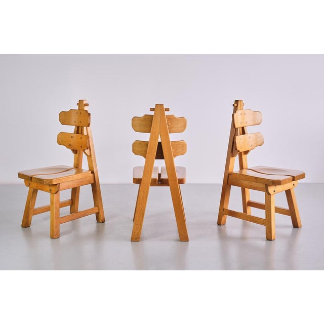 Spanish Sculptural Brutalist Dining Chairs in Oak, 1970s, Set of 6 For Sale - Image 14 of 17