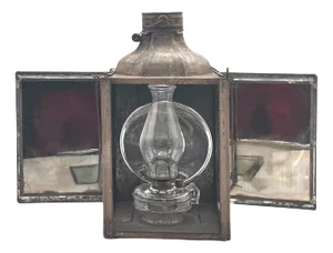 19th C. American Painted Tin Canal Barge Oil Lamp Lantern, S.M. Forte, Troy NY