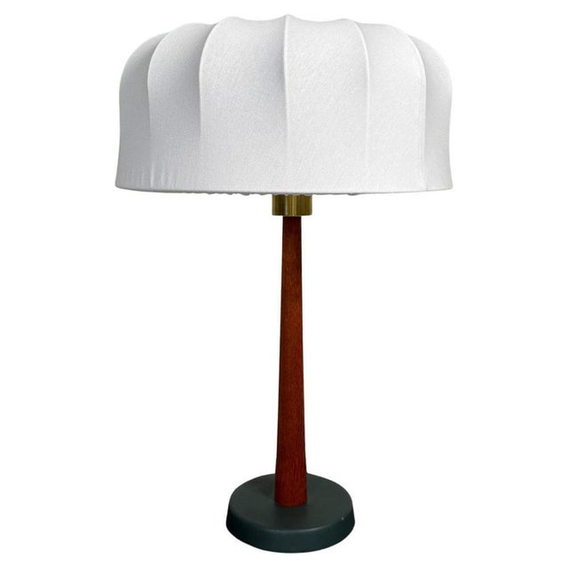 Mid-Century Teak and Cotton Table Lamp attributed to Einar Bäckström, Sweden, 1950s For Sale - Image 14 of 14