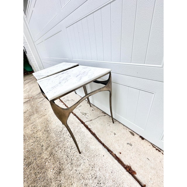 Late 20th Century Vintage Paul Evans Style Brutalist Stone and Metal Side Tables- A Pair For Sale - Image 5 of 11
