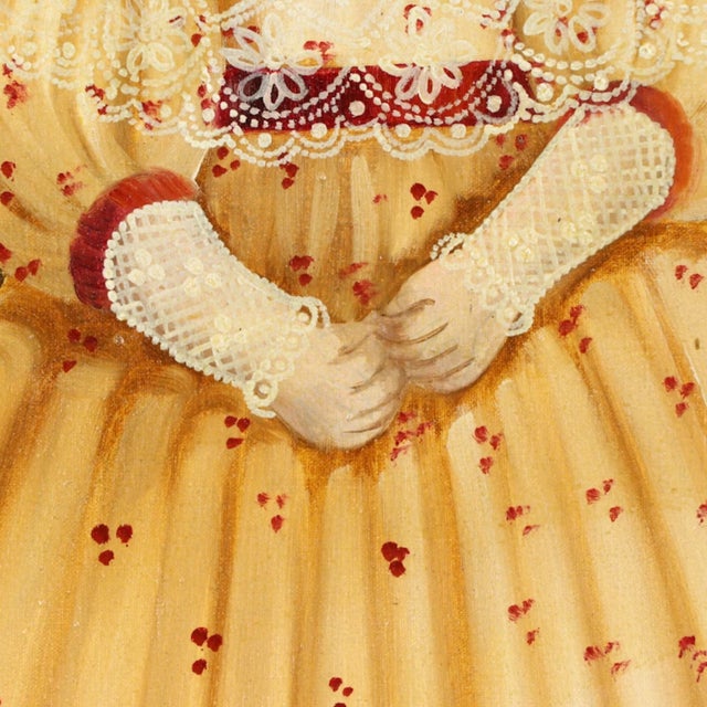 Brick Red Mid 20th Century Agapito Labios Mexican Girl Folk Art Painting Oil on Canvas For Sale - Image 8 of 9