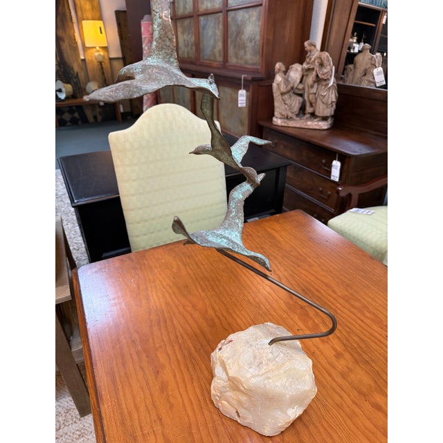 Curtis Jere Curtis Jere Style Birds in Flight Brass Sculpture on Onxy, Mid 20th Century For Sale - Image 4 of 12