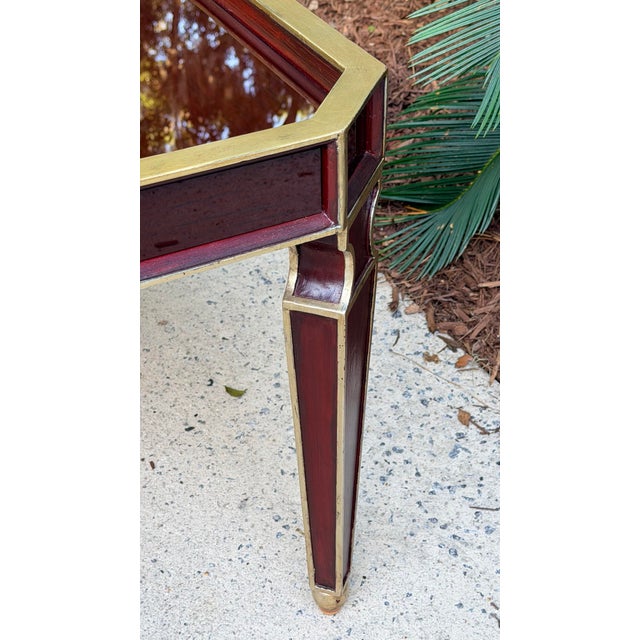 Vintage Art Deco Style Deep Burgandy Lacquered Coffee Table With Gold Accents For Sale - Image 9 of 12