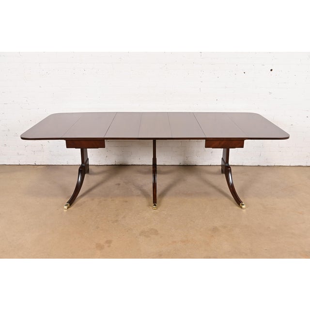 Drexel Drexel Regency Carved Mahogany Drop-Leaf Triple Pedestal Extension Dining Table, Newly Refinished For Sale - Image 4 of 17