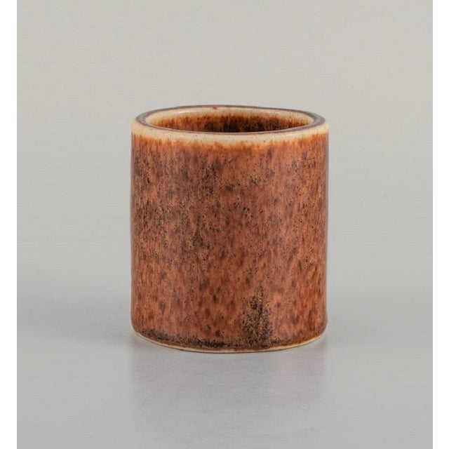 SAXBO, glazed ceramic vase with brown glaze. Mid-20th century. Model number 78. In excellent condition. Stamped: Saxbo, 78...