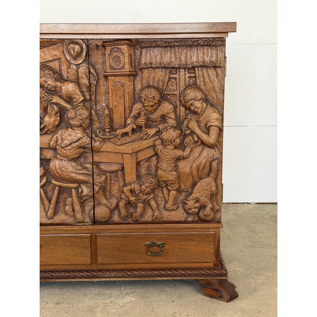 Hand-Carved Oak Storybook Cabinet by Emil Hansen, Denmark C 1950 For Sale - Image 10 of 18