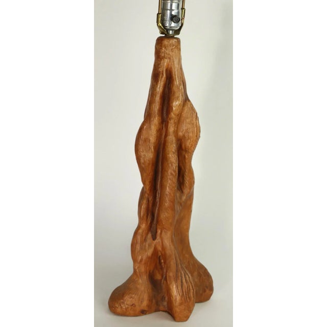 1950s Organic Modern Faux Wood Ceramic Table Lamp For Sale In New York - Image 6 of 7