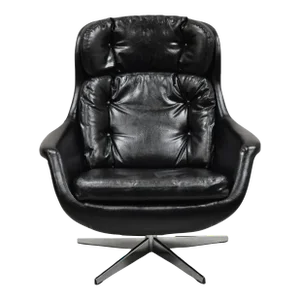 1960s Vintage W&j Sloane Black Mid Century Modern Selig Overman Style Swivel Lounge Chair