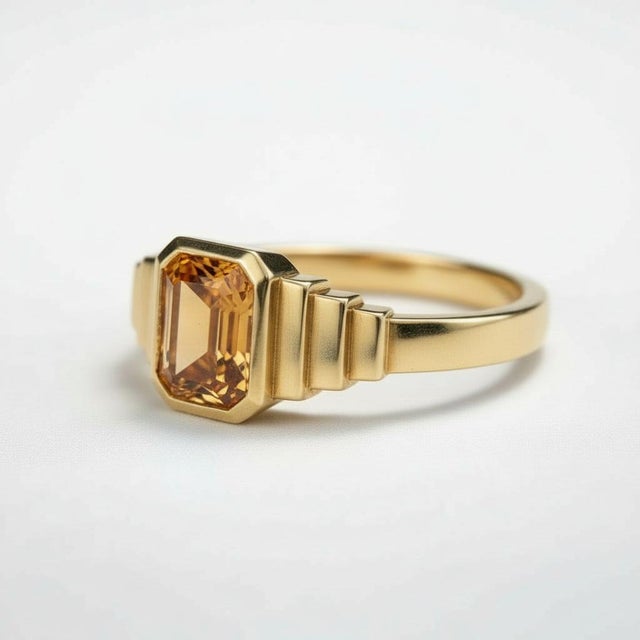 Modern Citrine Solitaire Ring for Men Silver, Gold, Size 10 For Sale - Image 3 of 6