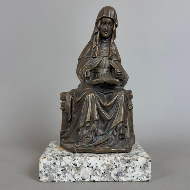 20th Century Sacred Religious Figure Saint with Book in Bronze with Marble Base For Sale - Image 5 of 11