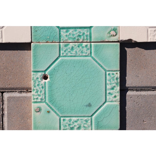Art Deco Set of Seven Large Portuguese Glazed Tiles Mint Green & White Geometric Design c.1910s For Sale - Image 12 of 13