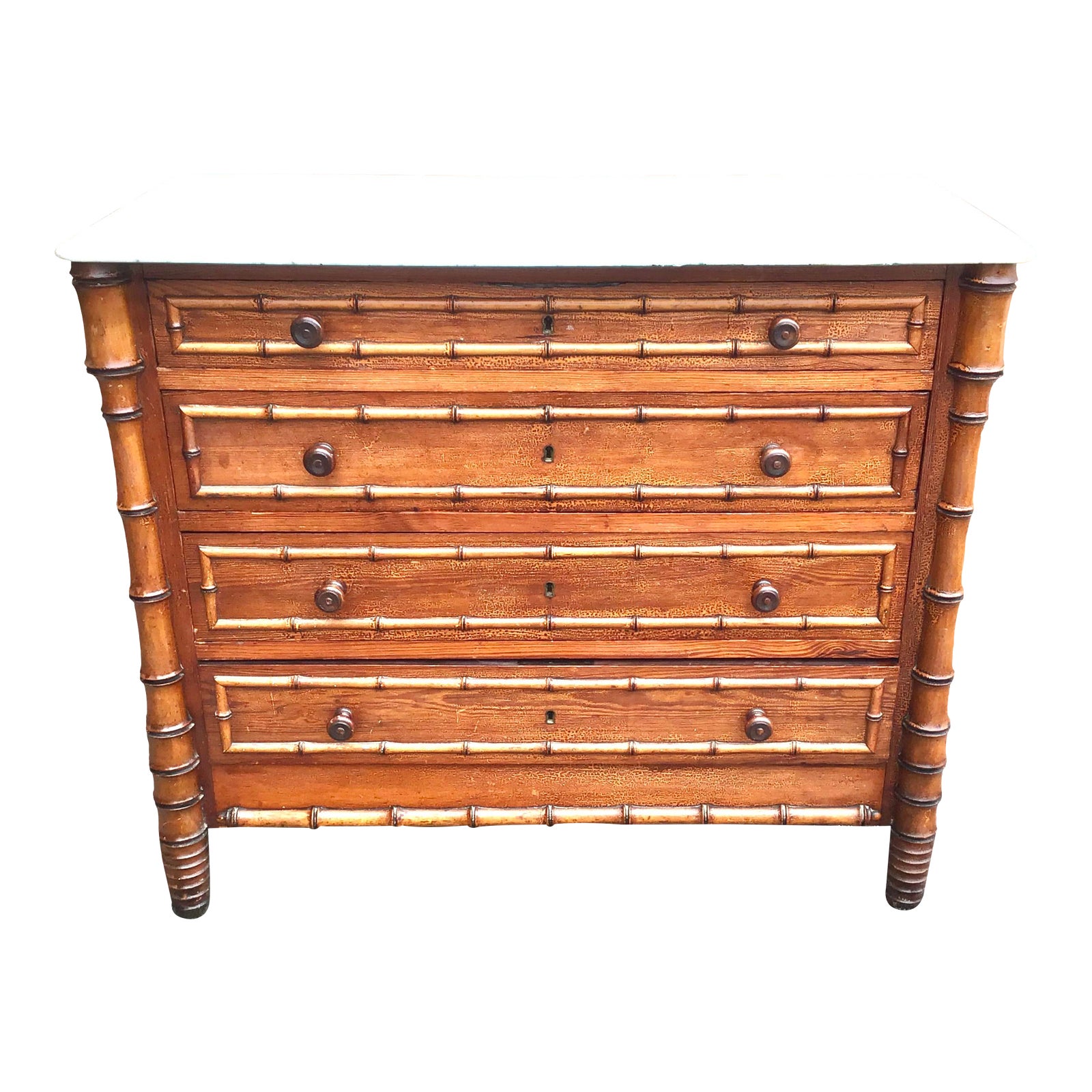 19th Century American Marble Top Faux Bamboo Chest of Drawers Chairish