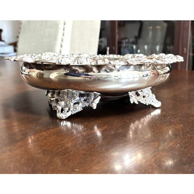 Vintage Reed & Barton Silver Plated Sheridan Footed leafy grape vine motif- 11.25" in diameter across and 3.25" High Lip...