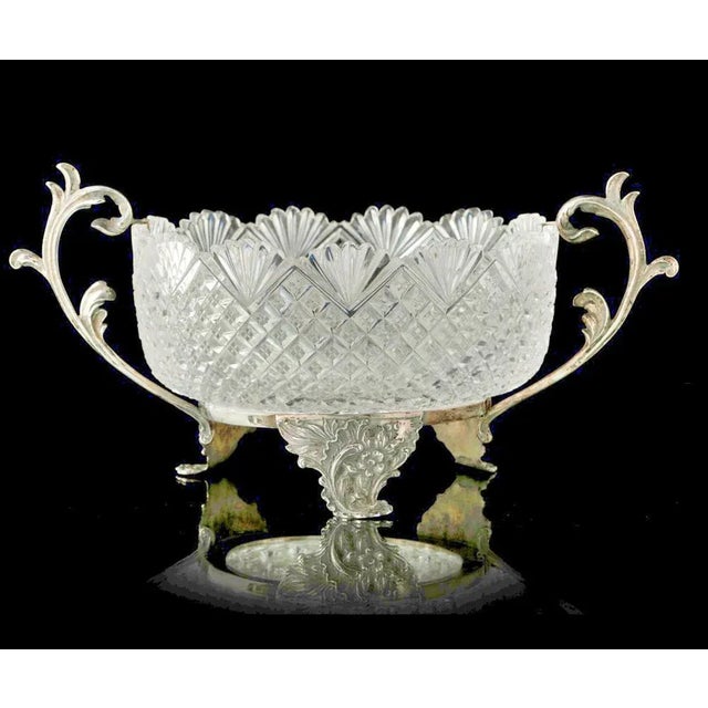 French fruit board table center "Val St. Lambert" 19th Century in molded crystal with silver mounts. Hallmark (Boar II),...