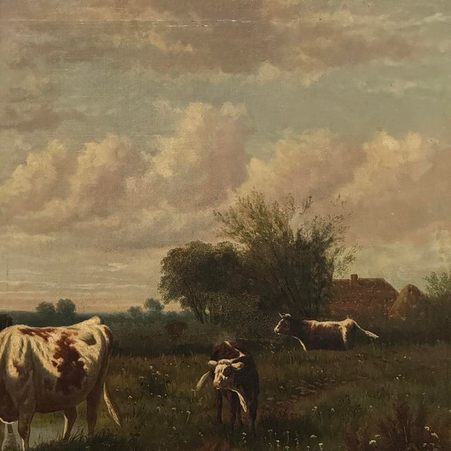 Antique Oil Painting on Canvas by Henri Dupont (1890-1961) 'Grazing Cattle' For Sale - Image 13 of 18