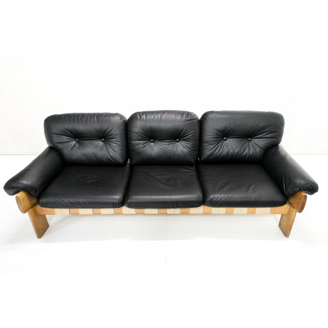 Asko Oak and Leather Africa Sofa by Esko Pajamies for Asko Oy, 1970s For Sale - Image 4 of 9