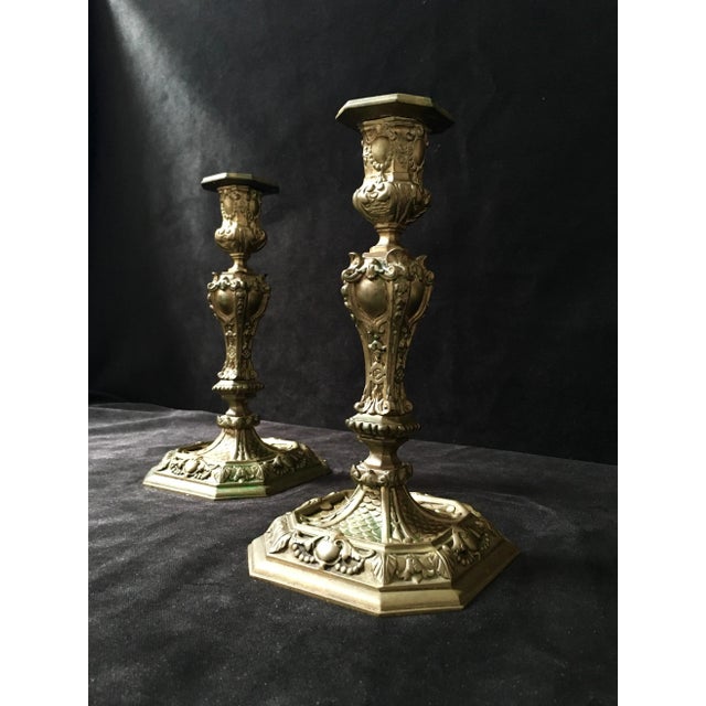 Mid 19th Century 19th Century Rococo Style Brass Candle Sticks For Sale - Image 5 of 7