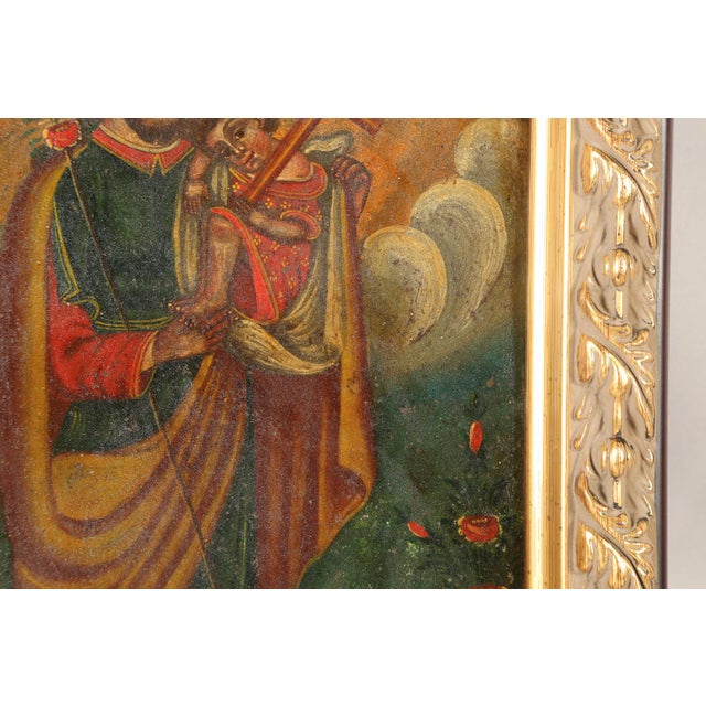 19th Century Geronimo Leon, Saint Joseph With the Christ Child, Oil on Tin, 19th Century For Sale - Image 5 of 9