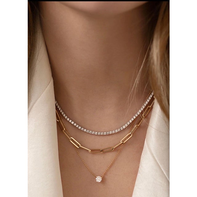 Round 5 Pointer, 4 Ct Diamond Tennis Necklace 14 Karat White Gold , Unisex, 16" For Sale - Image 13 of 18