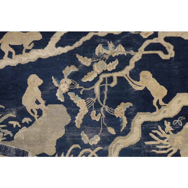 19th Century Zabihi Collection Monkey Pictorial Chinese Rug - 7' x 8'4" For Sale - Image 9 of 12