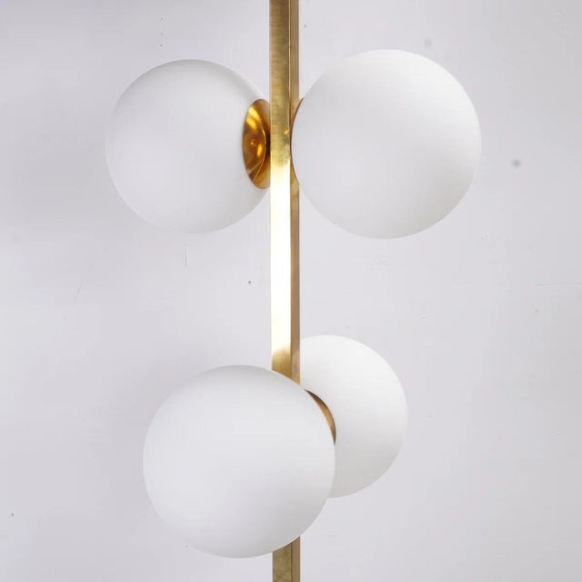 Brass Vintage Italian Brass Floor Lamps With Opaline Ball, Pair Of For Sale - Image 8 of 8