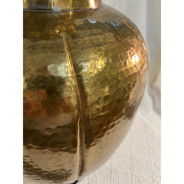 Wood Vintage 1960’s Paul Hanson Hammered Brass Chinoiserie Table Lamps With Original Shades For Sale - Image 7 of 13