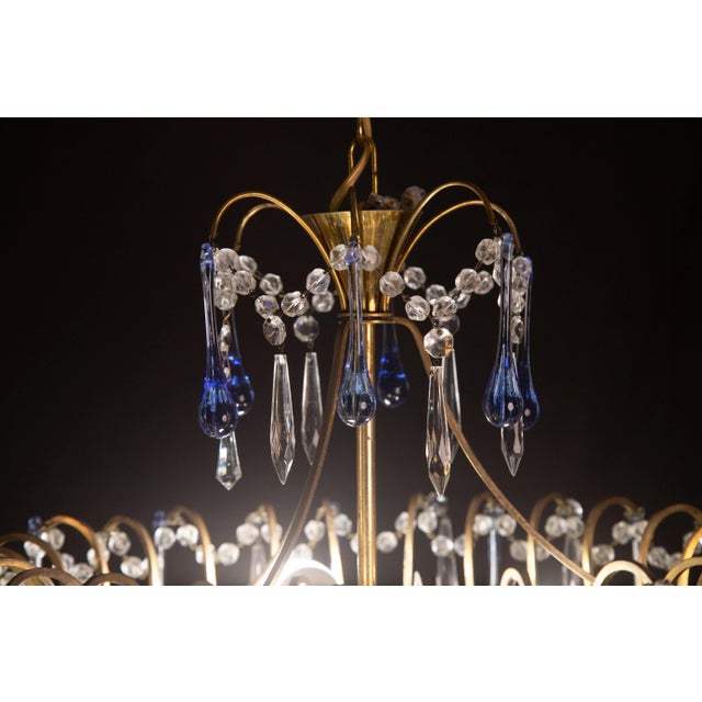 Vintage Emperor Style Chandelier, Blu Murano Drops, 1960s For Sale - Image 10 of 13