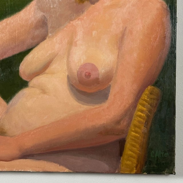 1960s Vintage Realist Reclining Female Nude Portrait, Signed (Ca. 1965, Oil on Canvas)/Jenna Gribbon/Chloe Wise For Sale - Image 5 of 7