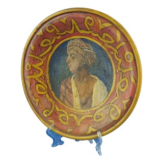 Terracotta Plate with Arabic Painting attributed to Goldscheider, Austria, Early 1900s For Sale