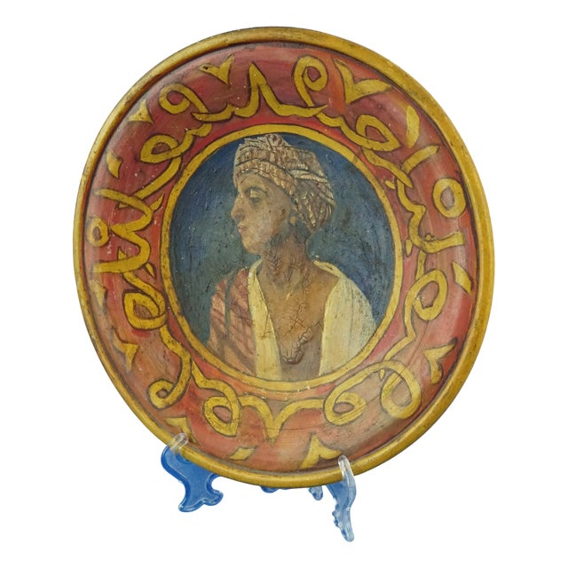 Terracotta Plate with Arabic Painting attributed to Goldscheider, Austria, Early 1900s For Sale