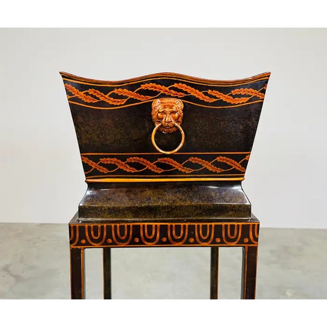 1990s Maitland Smith Regency Style Black & Gold Tole Metal Planter or Plant Stand For Sale - Image 5 of 8
