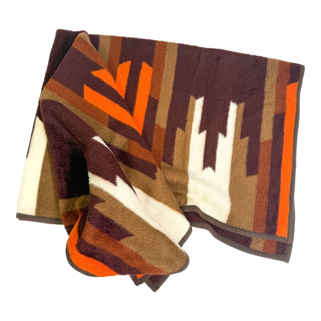 Vintage Retro Earth Tone Southwestern Geometric Plush Throw Blanket For Sale