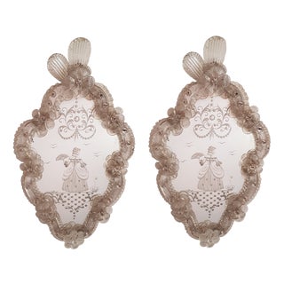Venetian Murano Crystal Mirror with Lovers, 1940s, Set of 2 For Sale
