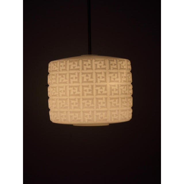 1960s Geometric Opaline and Brass Pendant Light from Osvetlovaci Sklo V.M., Former Czechoslovakia, 1960s For Sale - Image 5 of 18