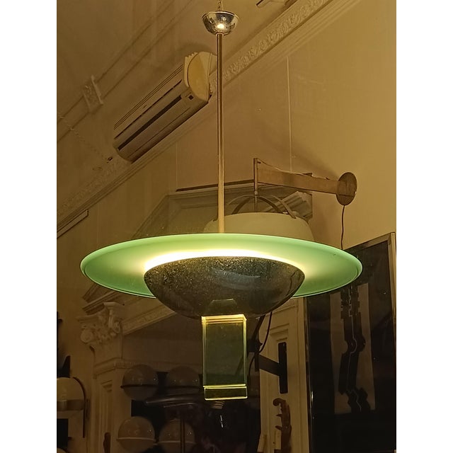 1950s Glass and Metal Pendant by Pietro Chiesa for Fontana Arte, Italy, 1950s For Sale - Image 5 of 11