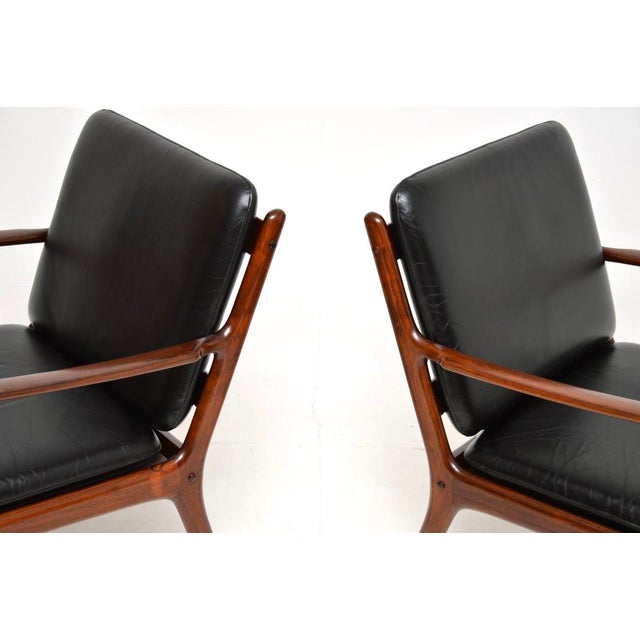 Black Vintage Danish Leather Armchairs from Ole Wanscher, 1960s, Set of 2 For Sale - Image 8 of 11