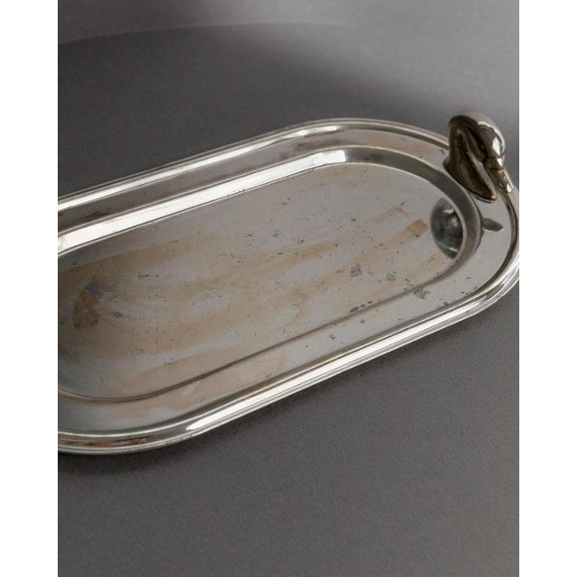 Metal Vintage Oval Silver-Plated Tray with Twin Swan Head Handles, France, 1960s For Sale - Image 7 of 11