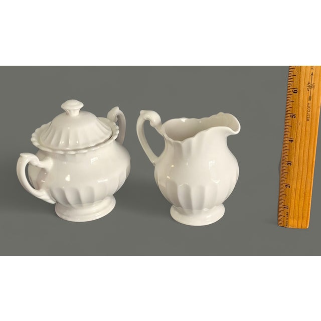 Meakin & Co. Vintage English Ironstone J & G Meakin Classic White Sugar and Creamer Set For Sale - Image 4 of 7