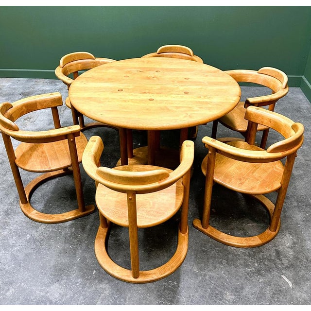 Brutalist Sculptured Chairs and Alder Wood Table by Team, Set of 7 For Sale - Image 16 of 16