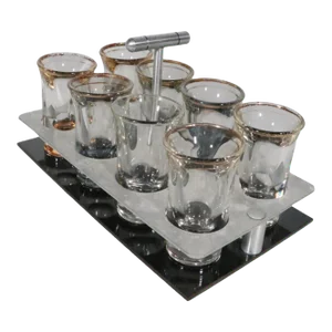 Art Deco Machine Age Shot Glass Drink Caddy Set