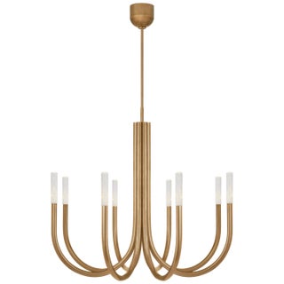 Kelly Wearstler for Visual Comfort Signature Rousseau Medium Chandelier in Antique-Burnished Brass with Seeded Glass For Sale