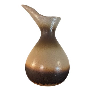 Mid Century Modern Studio Pottery Pitcher, Sculptural Sand Glaze Vessel For Sale