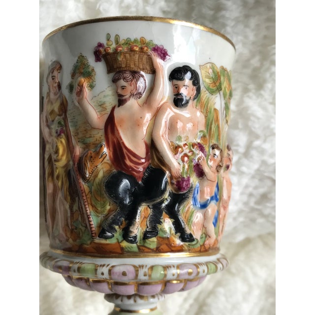 Capodimonte 18th Century Capodimonte Raised Relief Porcelain Greek Mythological Chalice For Sale - Image 4 of 13