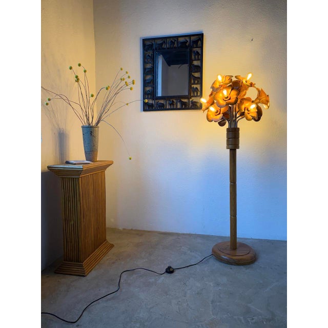 Elm Floor Lamp with Flower Motifs, 1970s For Sale - Image 8 of 18