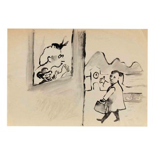 Mino Maccari, The Traveller, 1930s, Watercolor For Sale