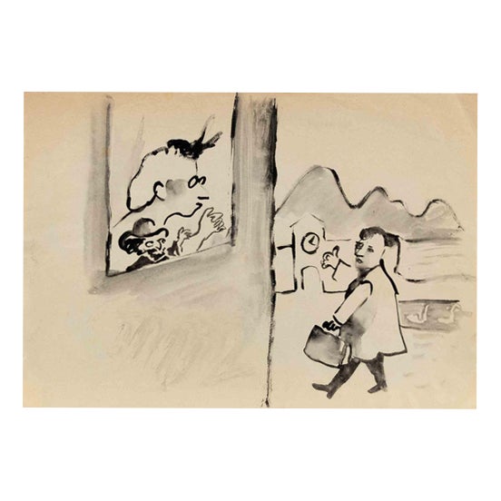 Mino Maccari, The Traveller, 1930s, Watercolor For Sale